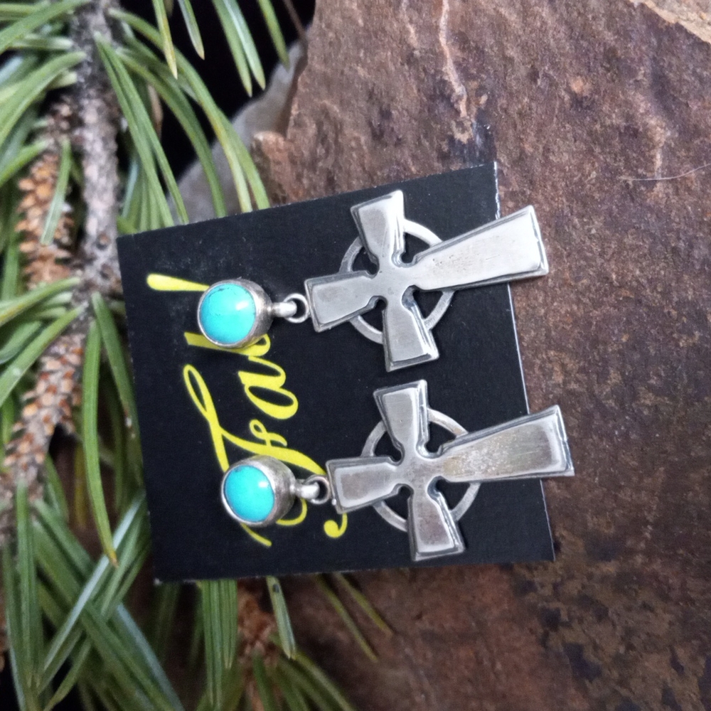 Sterling and Turquoise Cross Post Earrings